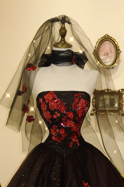 Gorgeous Prom Dress Strapless Flower Ball Gown Evening Dress Birthday Party Dress HZ0319