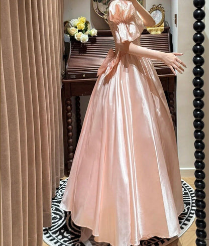 Sweet Prom Dress Light Pink V-neck Pearl Birthday Party Dress Evening Dress Dancing Dress HZ0319
