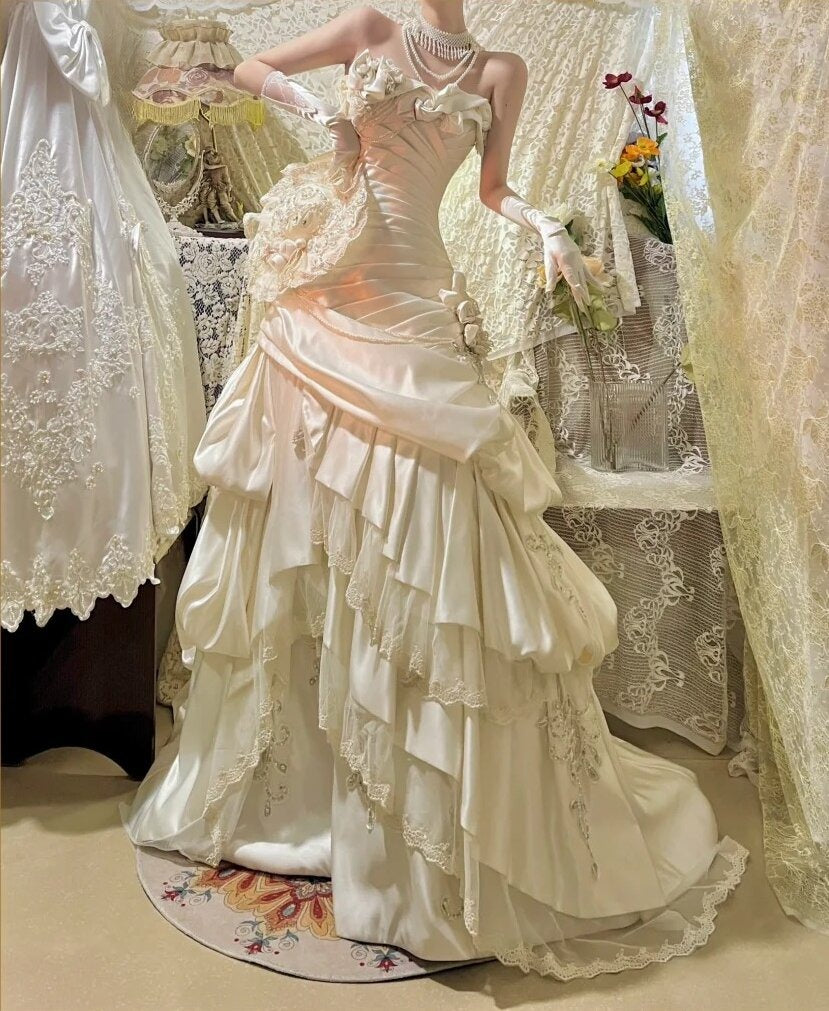 Charming Prom Dress Strapless Pleated Tiered Birthday Party Dress Evening Dress HZ0319