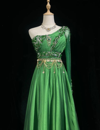 Gorgeous Prom Dress Green A Line One Shoulder Birthday Party Dress Evening Dress HZ0319