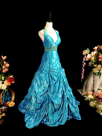 Stunning Prom Dress A Line Halter Pleated Evening Dress Gala Dress Birthday Party Dress HZ0319