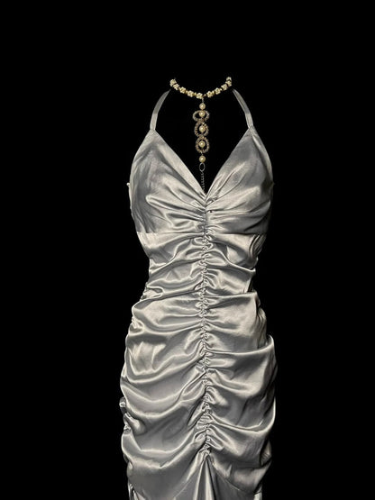 Stunning Prom Dress V-neck Pleated Long Mermaid Prom Dress Birthday Party Dress HZ0319