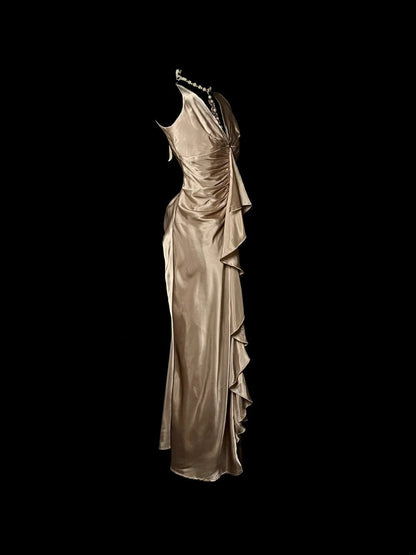 Gorgeous Prom Dress V-neck Pleated Long Prom Dress Evening Dress Birthday Party Dress HZ0319