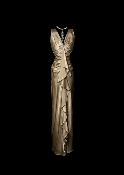 Gorgeous Prom Dress V-neck Pleated Long Prom Dress Evening Dress Birthday Party Dress HZ0319