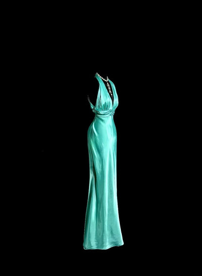 Beauty Prom Dress Halter Pleated Long Mermaid Prom Dress Evening Dress Party Dress HZ0319