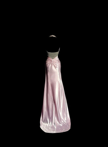Sweet Prom Dress Light Pink Halter Long Prom Dress Evening Dress Birthday Party Dress HZ0319