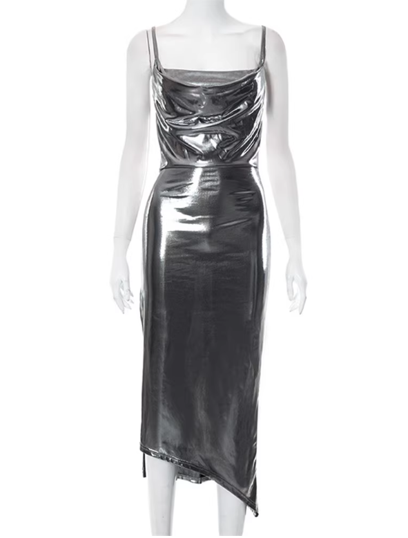 Sexy Women Dress Silver Spaghetti Straps Party Outfits Date Dress HZ0319