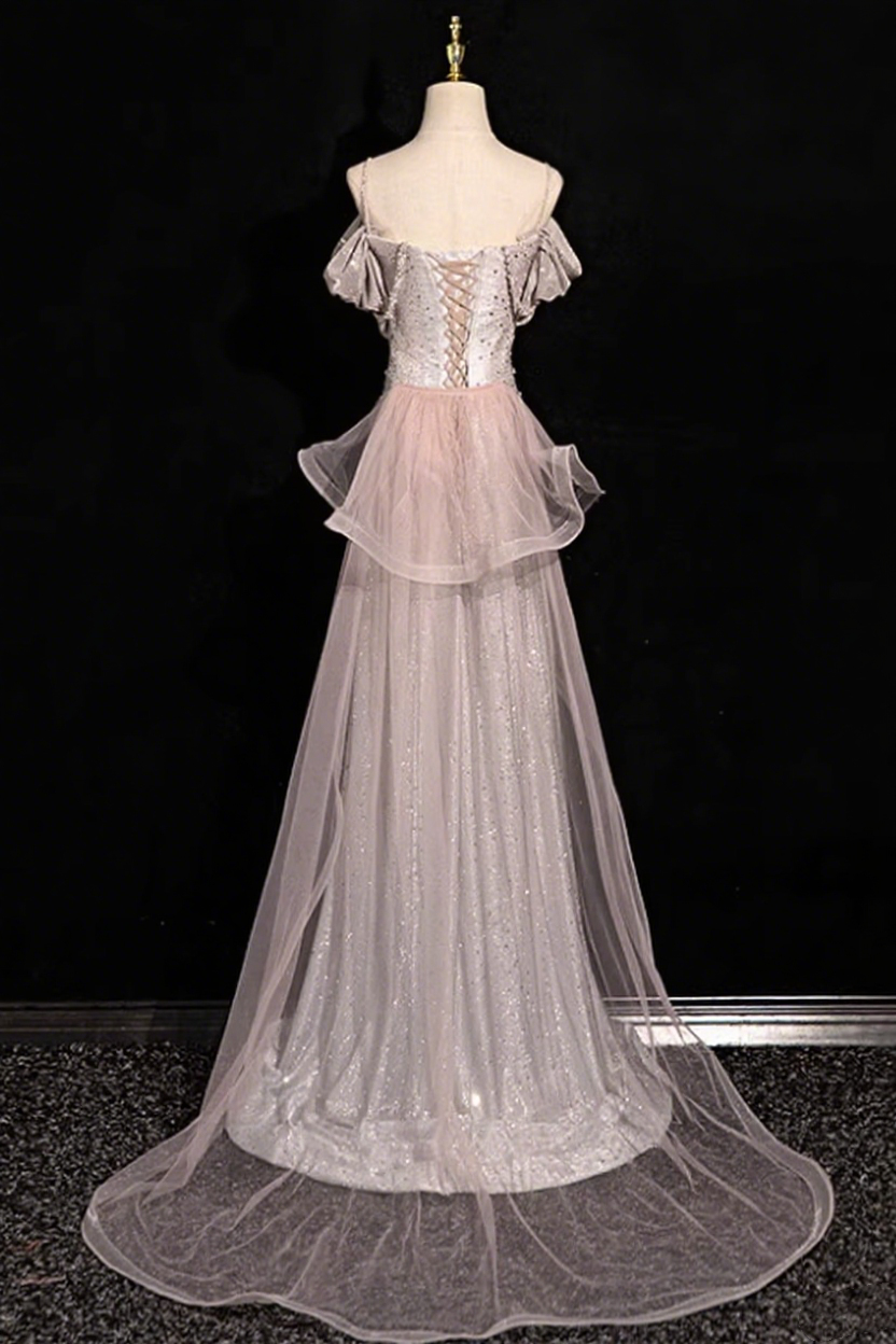 Shiny Prom Dress A Line Spaghetti Straps Tulle Birthday Party Outfits Evening Gown HZ0319