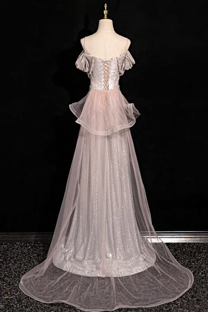 Shiny Prom Dress A Line Spaghetti Straps Tulle Birthday Party Outfits Evening Gown HZ0319