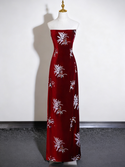 Charming Prom Dress A Line Wine Red Strapless Birthday Party Outfits Evening Gown HZ0319