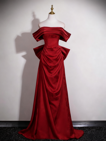 Elegant Prom Dress A Line Wine Red Off Shoulder Birthday Party Outfits Evening Gown HZ0319