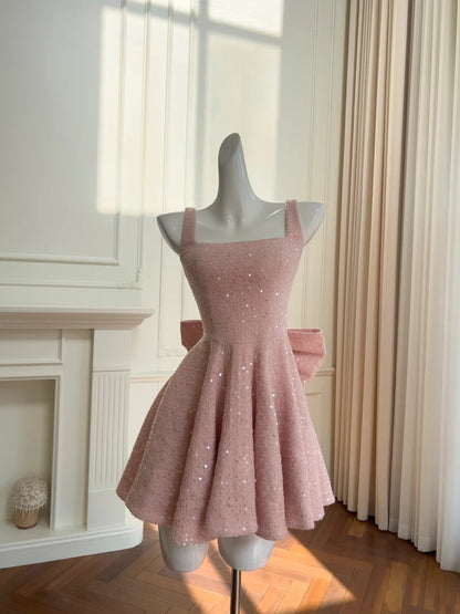 Shiny Homecoming Dress Pink A Line Square Neck Short Prom Dress Birthday Party Outfits Cocktail Dress HZ0319