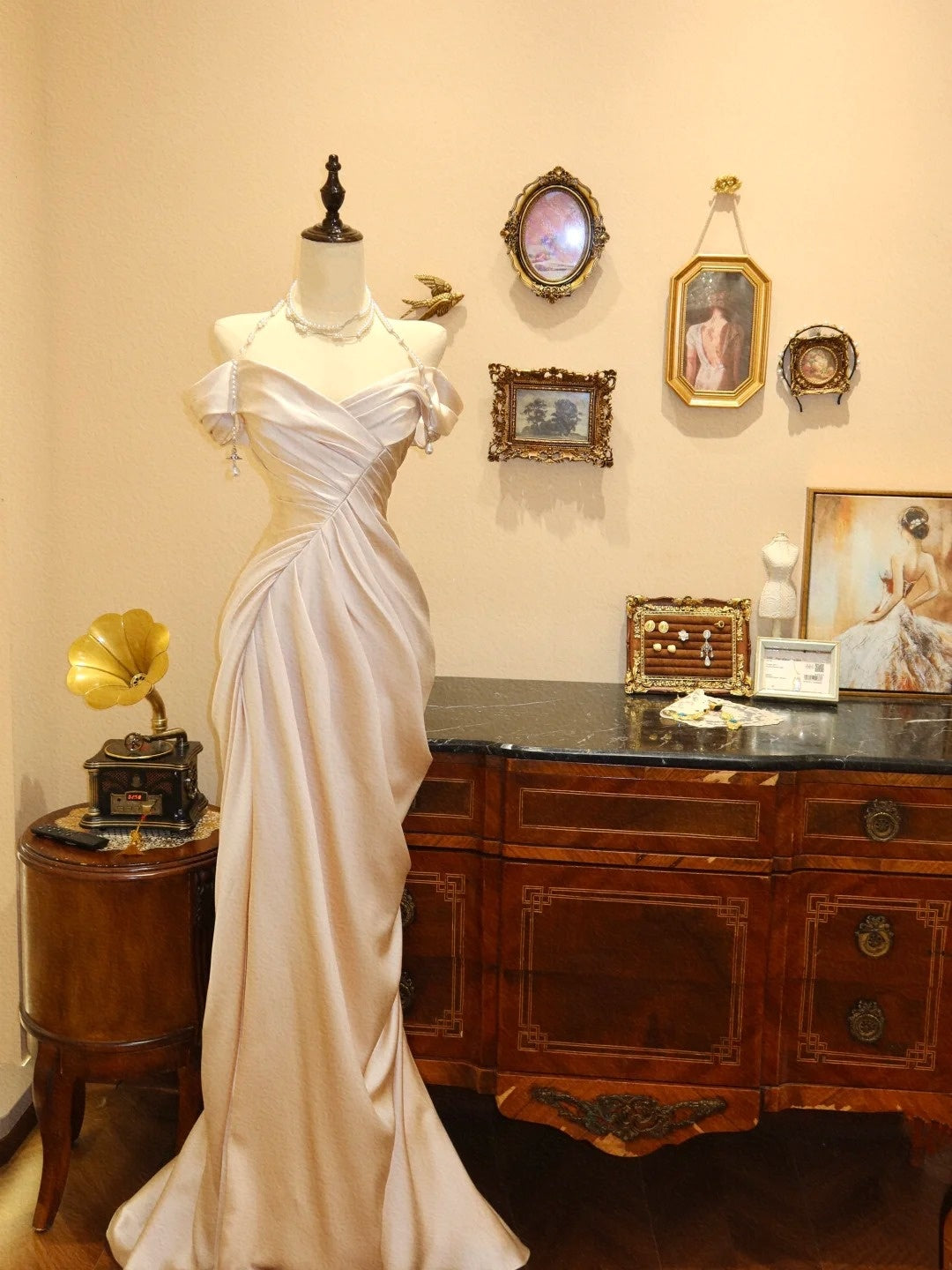 Elegant Prom Dress Off Shoulder Pleated Mermaid Evening Dress Birthday Party Dress HZ0319