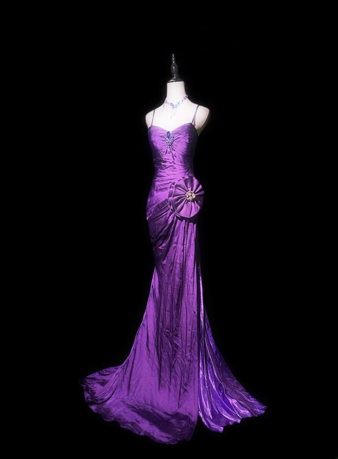 Gorgeous Prom Dress Purple Spaghetti Straps Pleated Mermaid Evening Dress Birthday Party Dress HZ0319