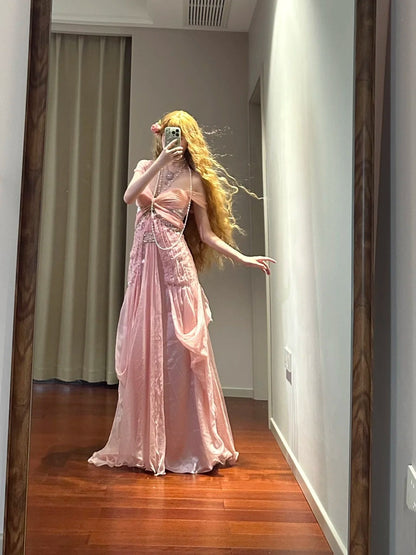 Charming Prom Dress Off Shoulder Pleated Long Evening Gown Birthday Party Dress HZ0319