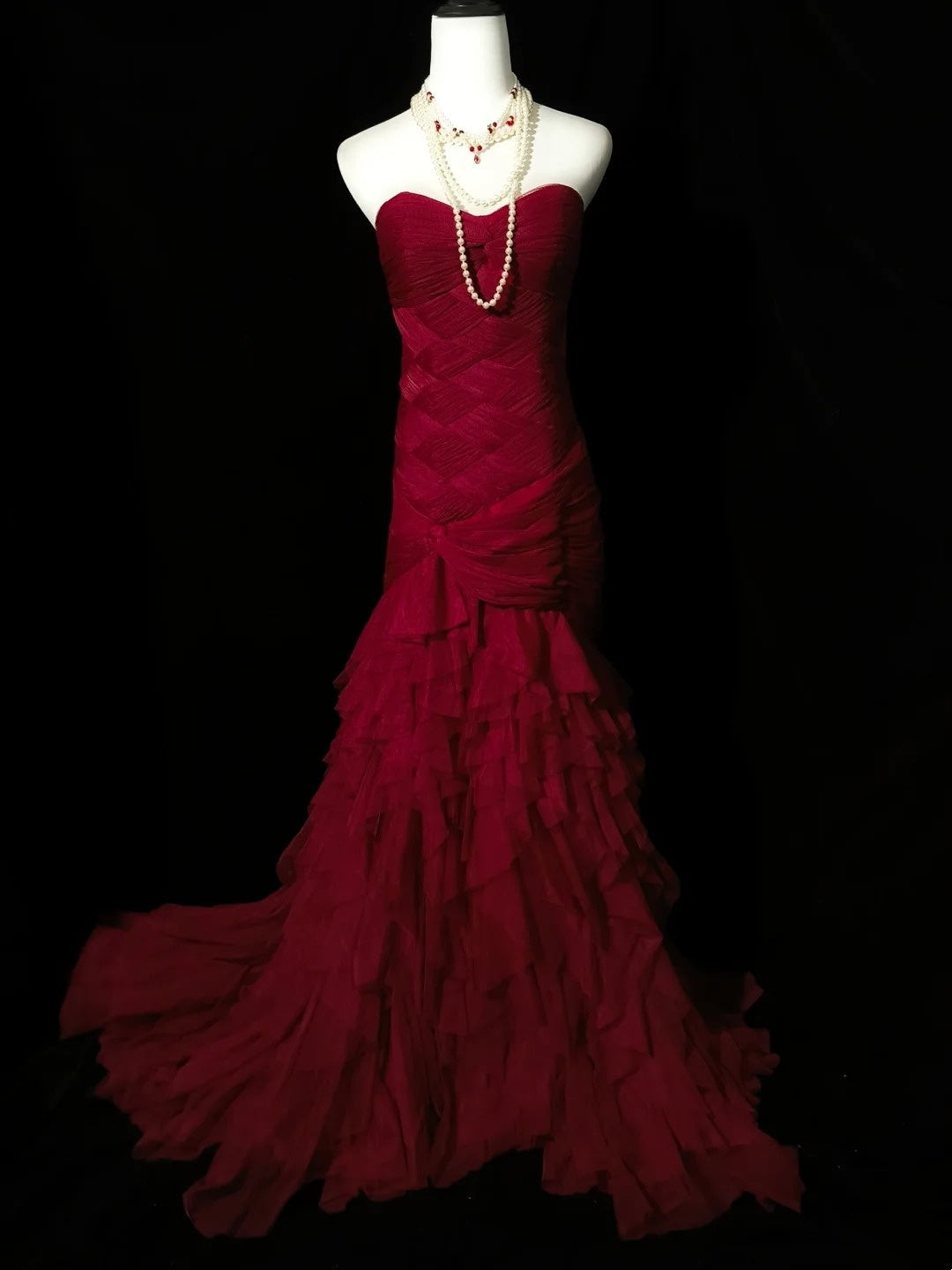 Elegant Prom Dress Wine Red Sweetheart Pleated Mermaid Birthday Party Dress Evening Dress HZ0319