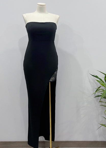 Customized Prom Dress Black Strapless Slit Birthday Party Dress Cocktail Dress HZ0319