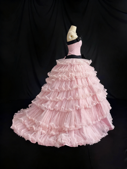 Beauty Prom Dress Strapless Pleated Tulle Ball Gown Quinceanera Dress Birthday Outfits HZ0319