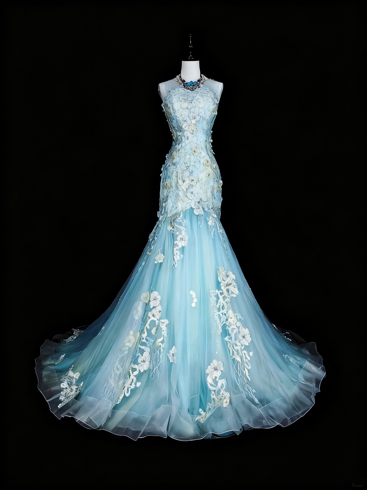 Beauty Prom Dress Light Blue Pleated Tulle Mermaid Evening Dress Birthday Party Outfits HZ0319