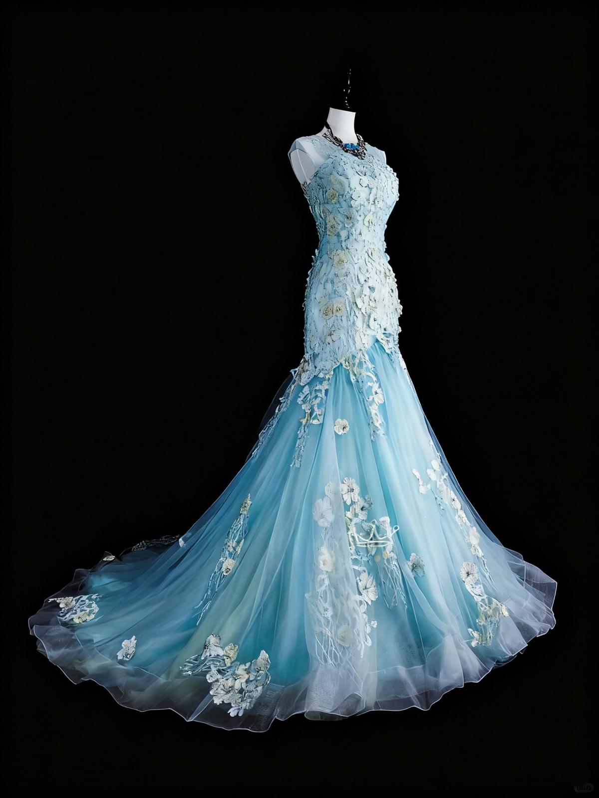 Beauty Prom Dress Light Blue Pleated Tulle Mermaid Evening Dress Birthday Party Outfits HZ0319