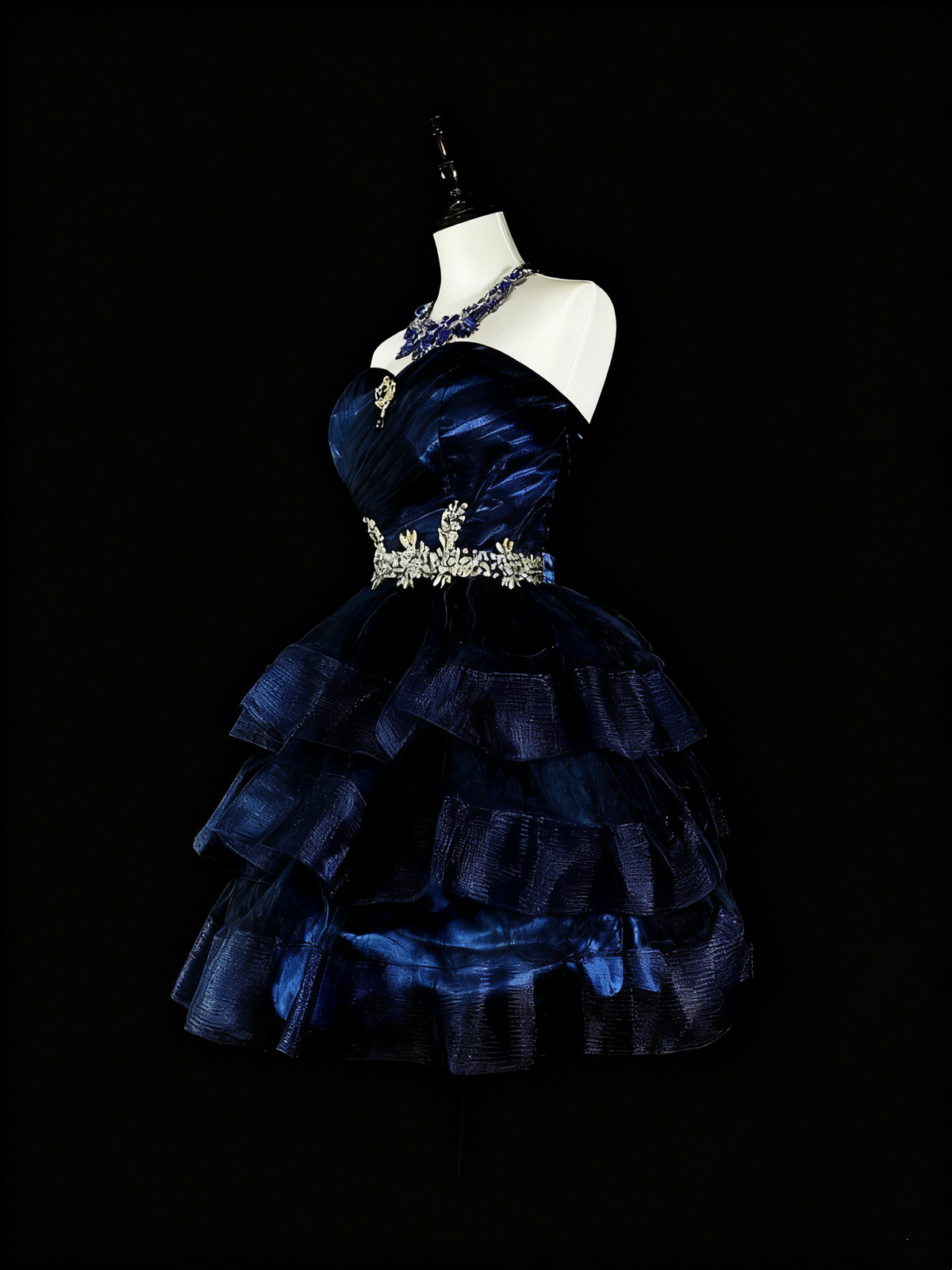 Newest Homecoming Dress Dark Blue Sweetheart Pleated Tiered Short Prom Dress Evening Dress Birthday Party Outfits HZ0319