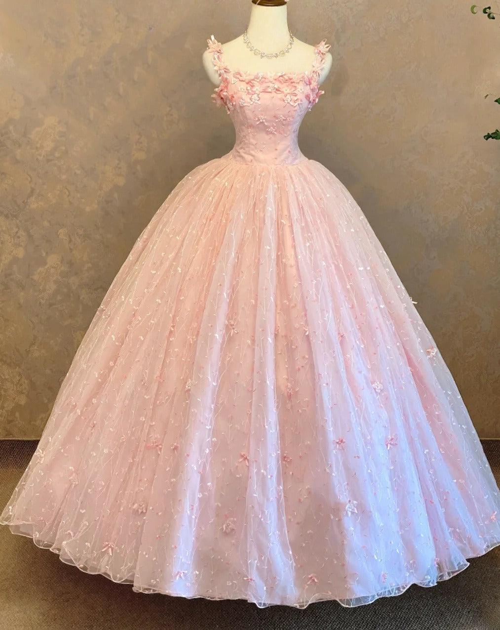 Charming Prom Dress Spaghetti Straps Pleated Tulle Ball Gown Evening Dress Sweet 16 Dress HZ0319