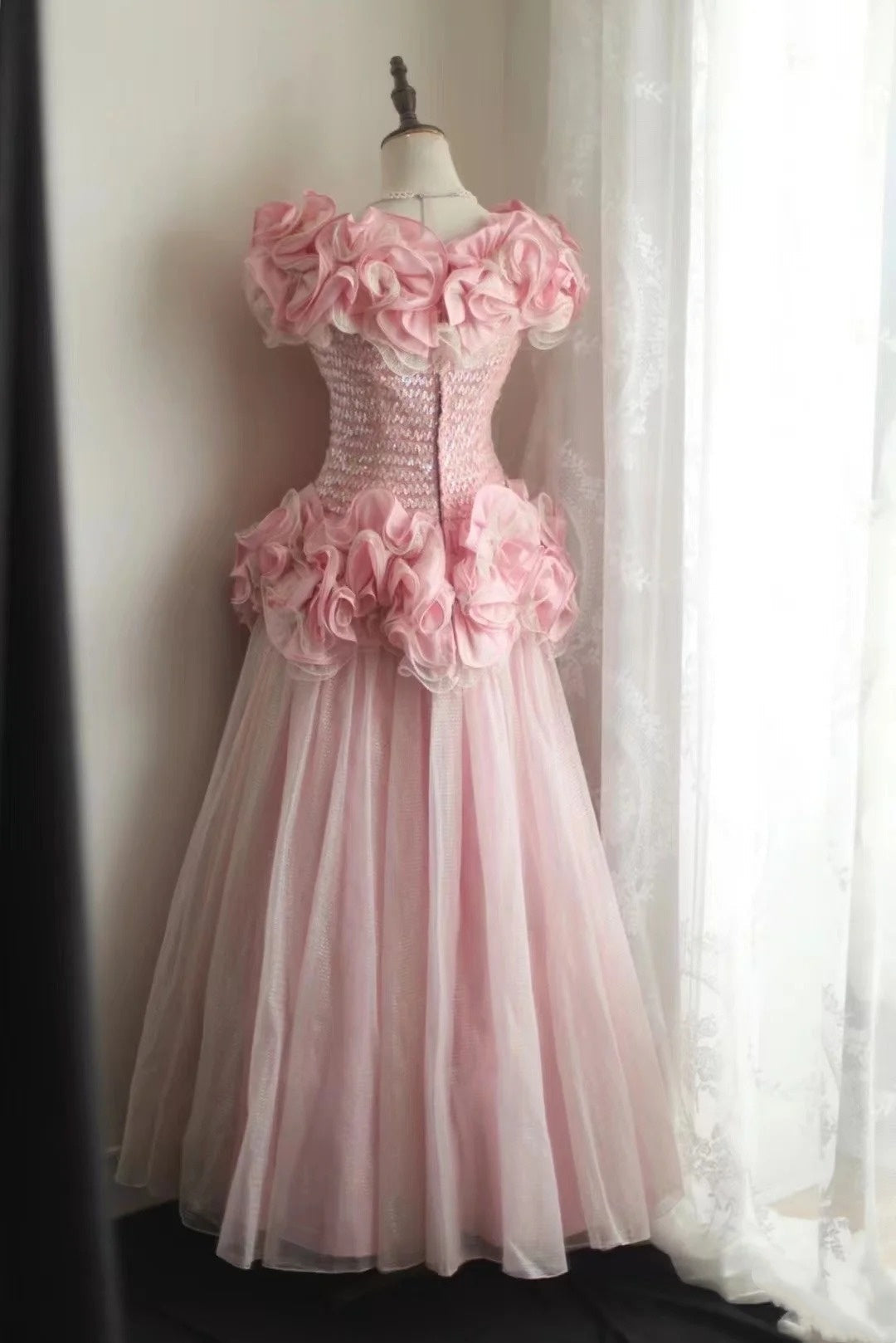 Beauty Prom Dress Crew Neck Pleated Tulle Evening Dress Gala Gown Party Dress HZ0319