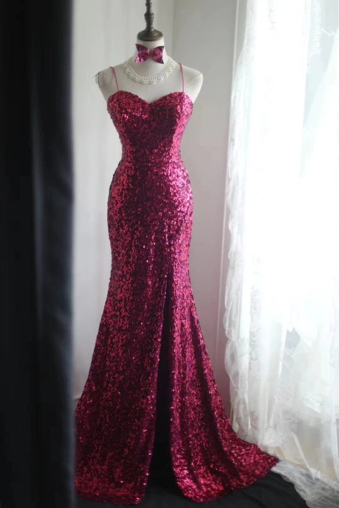 Shiny Prom Dress Spaghetti Straps Mermaid Evening Dress Birthday Party Dress Gala Dress HZ0319