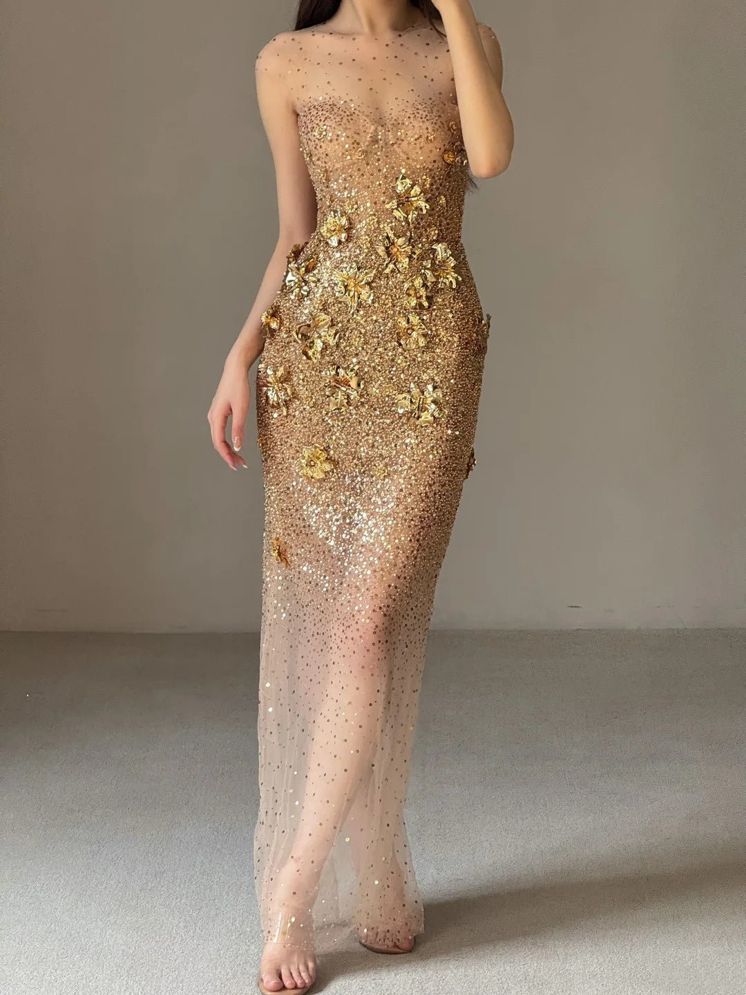 Shiny Prom Dress Crew Neck Evening Dress Birthday Party Dress Gala Dress HZ0319