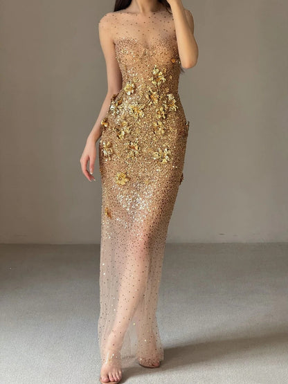 Shiny Prom Dress Crew Neck Evening Dress Birthday Party Dress Gala Dress HZ0319