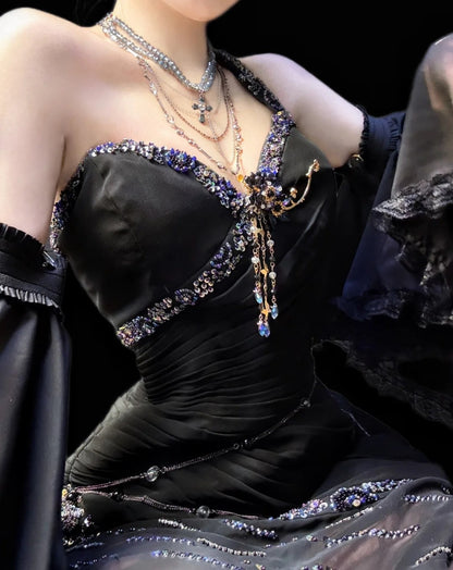 Sexy Prom Dress Black One Shoulder Pleated Evening Dress Birthday Party Dress Cocktail Dress HZ0319