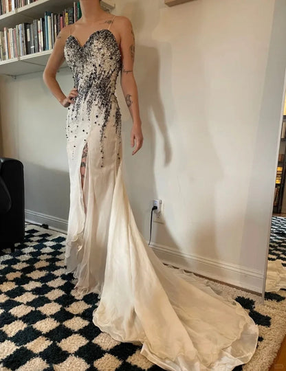 Gorgeous Prom Dress Spaghetti Straps Backless Slit Evening Dress Cocktail Dress Birthday Party Outfits HZ0319