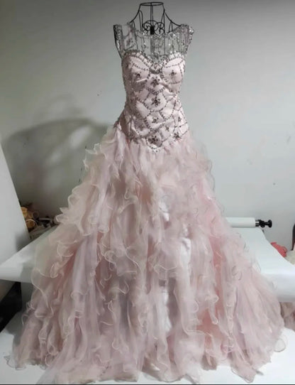 Stunning Prom Dress Crew Neck Ruffle Tulle Ball Gown Evening Dress Gala Dress Sweet 16 Outfits HZ0319