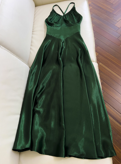 Elegant Prom Dress Dark Green Spaghetti Straps Backless Pleated Evening Dress Cocktail Dress Birthday Party Dress HZ0319