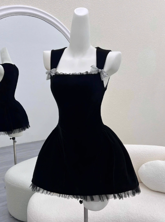 Minimalist Homecoming Dress Black A Line Straps Short Prom Dress Cocktail Dress Birthday Party Dress HZ0319