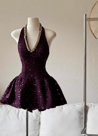Shiny Homecoming Dress V-neck Short Prom Dress Cocktail Dress Birthday Party Outfits HZ0319