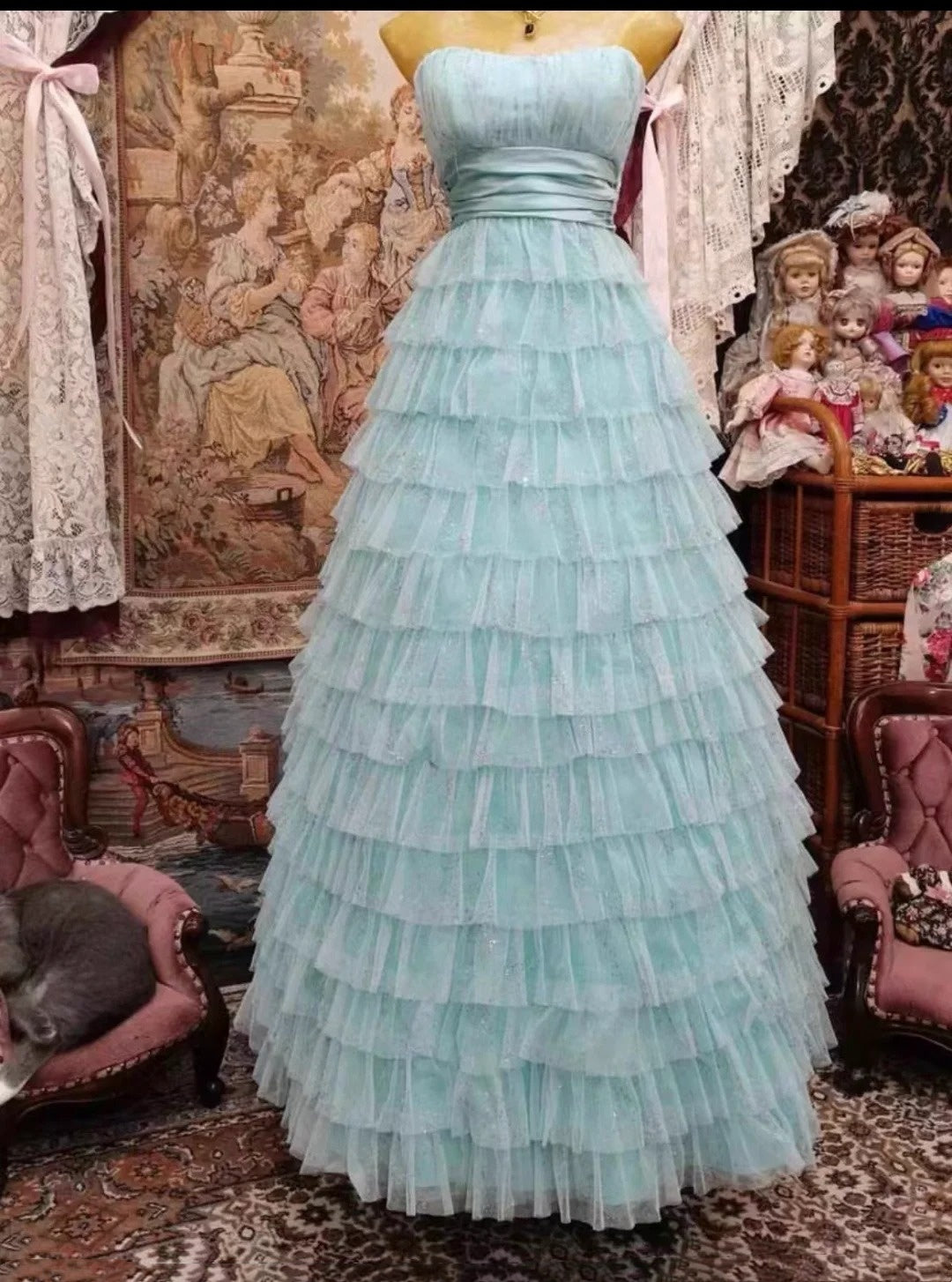 Newest Prom Dress A Line Strapless Pleated Tiered Prom Dress Evening Dress Birthday Party Outfits HZ0319