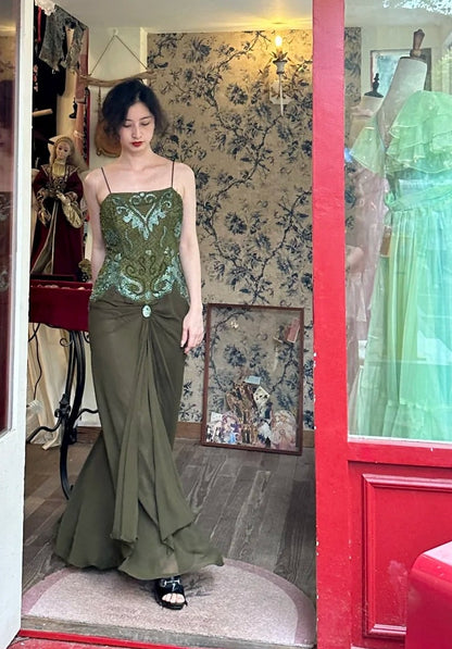Retro Prom Dress Spaghetti Straps Pleated Gala Dress Evening Dress Birthday Party Outfits HZ0319