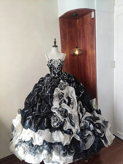 Gorgeous Prom Dress Spaghetti Straps Ruffle Tiered Ball Gown Evening Dress Sweet 16 Dress Birthday Party Outfits HZ0319