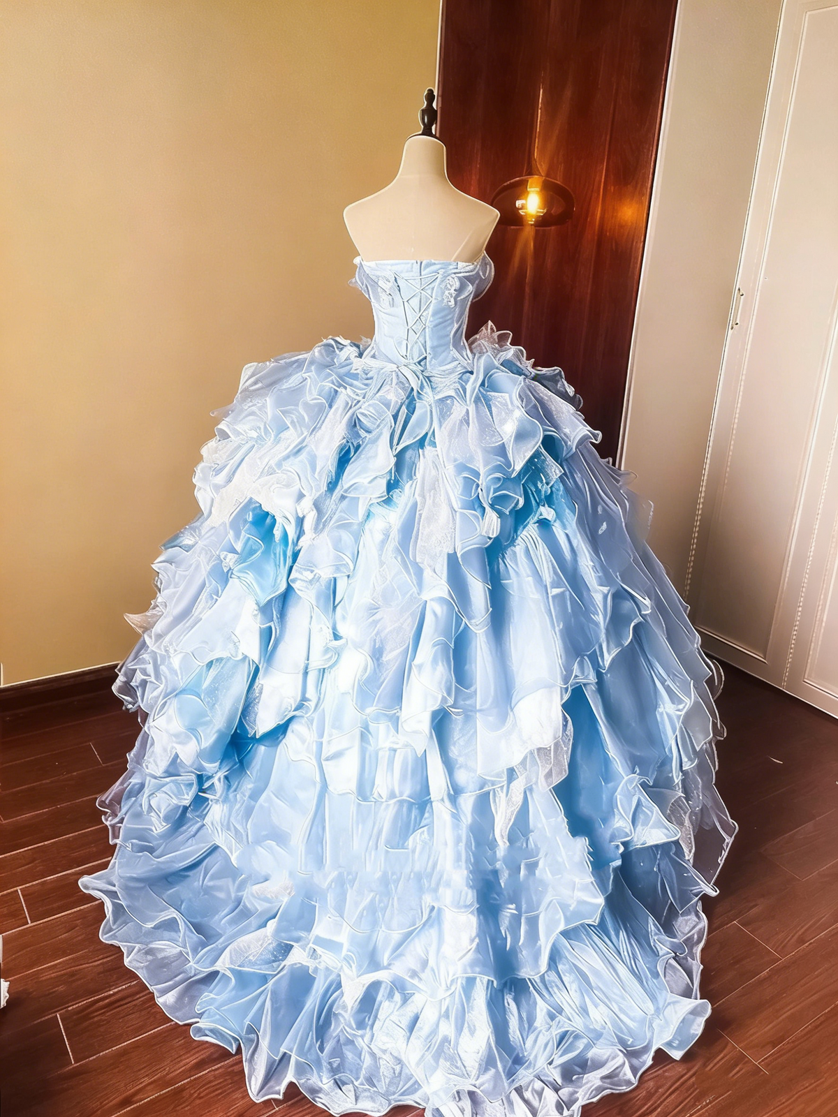 Pretty Prom Dress Strapless Ruffle Tiered Ball Gown Evening Dress Sweet 16 Dress Birthday Party Outfits HZ0319