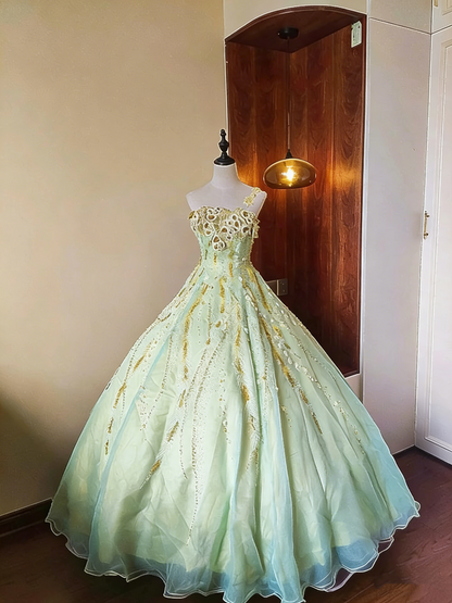 Charming Prom Dress One Shoulder Pleated Tulle Ball Gown Evening Dress Quinceanera Dress Birthday Party Outfits HZ0319