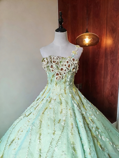 Charming Prom Dress One Shoulder Pleated Tulle Ball Gown Evening Dress Quinceanera Dress Birthday Party Outfits HZ0319