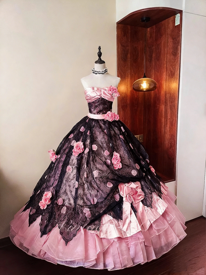 Stunning Prom Dress Strapless Flower Pleated Ball Gown Birthday Party Outfits Evening Dress Quinceanera Dress HZ0319