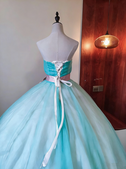 Beauty Prom Dress Strapless Flower Pleated Tulle Ball Gown Birthday Party Outfits Evening Dress Sweet 16 Dress HZ0319