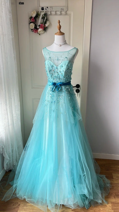 Beauty Prom Dress Crew Neck Pleated Tulle Evening Dress Gala Dress Birthday Party Outfits HZ0319