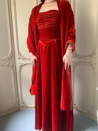 Elegant Prom Dress Velvet Square Neck Pleated Gala Gown Formal Dress Evening Dress HZ0319