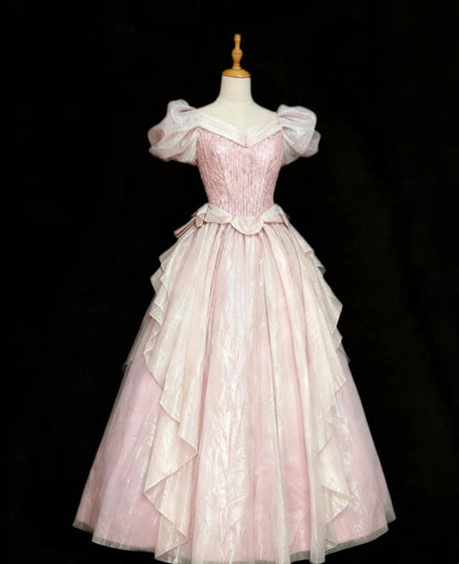 Sweet Prom Dress V-neck Pleated Gala Gown Formal Dress Evening Dress HZ0319