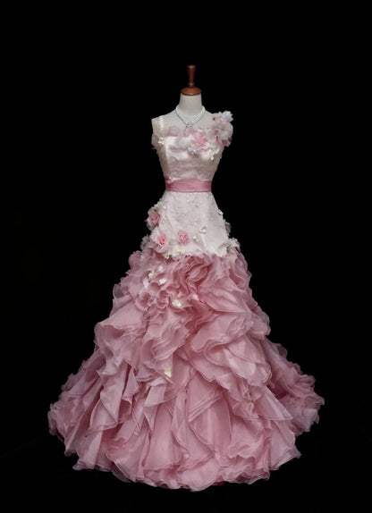 Stunning Prom Dress Asymmetrical Neck Floral Ruffle Gala Gown Formal Dress Evening Dress HZ0319