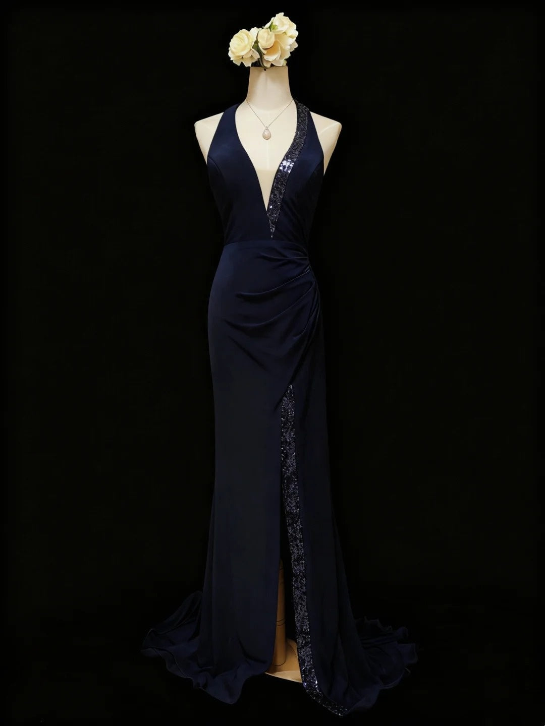 Stunning Prom Dress Halter Pleated Slit Gala Dress Formal Dress Evening Dress HZ0319