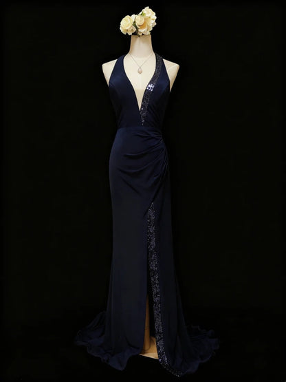 Stunning Prom Dress Halter Pleated Slit Gala Dress Formal Dress Evening Dress HZ0319